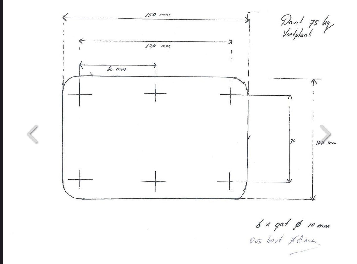 RVS Davids 150kg per stel (zie tekening)