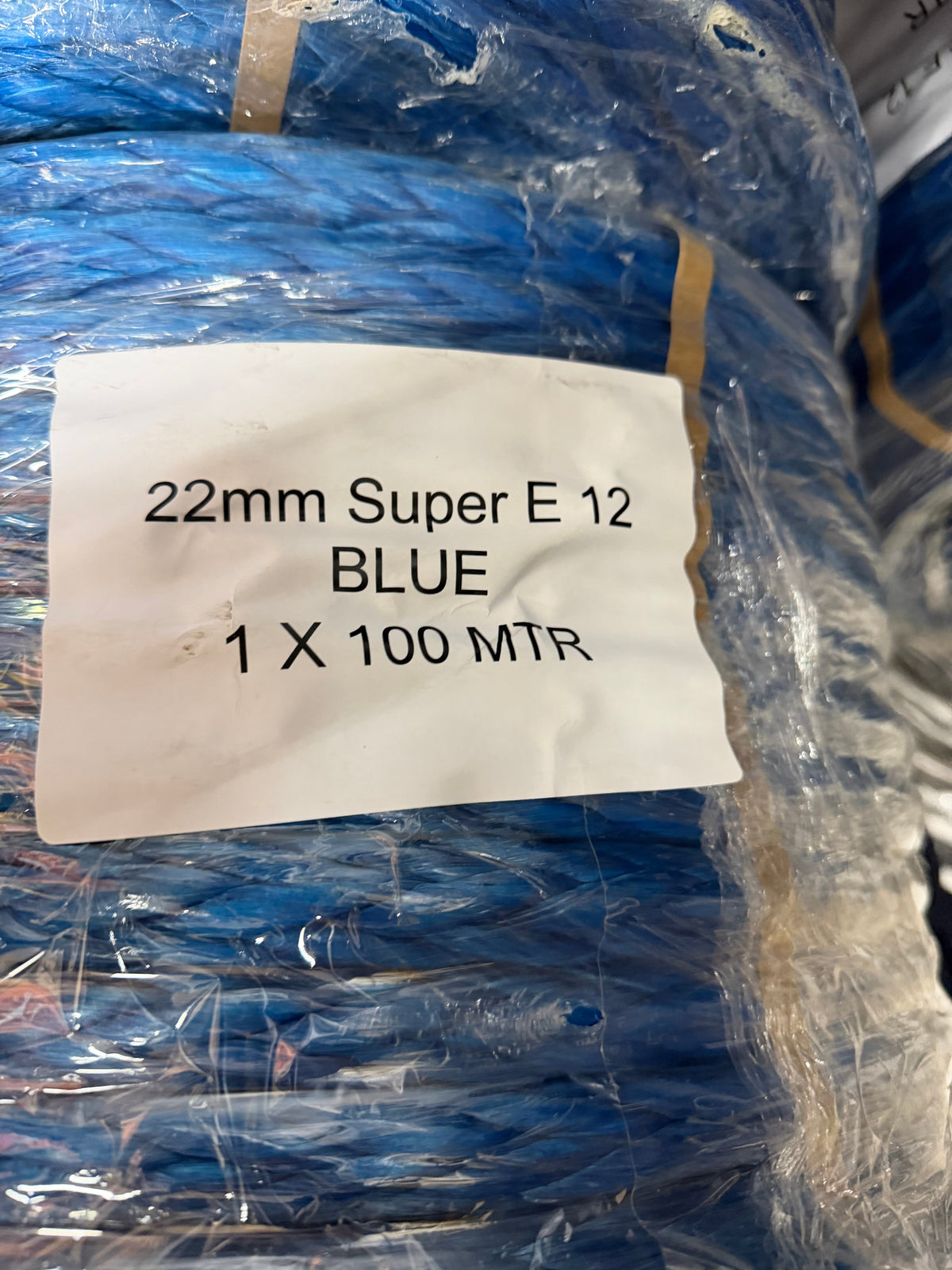 HMPE Super E Blue 100 meter/ 22mm beide kanten lus van 1,5m | 45 ton