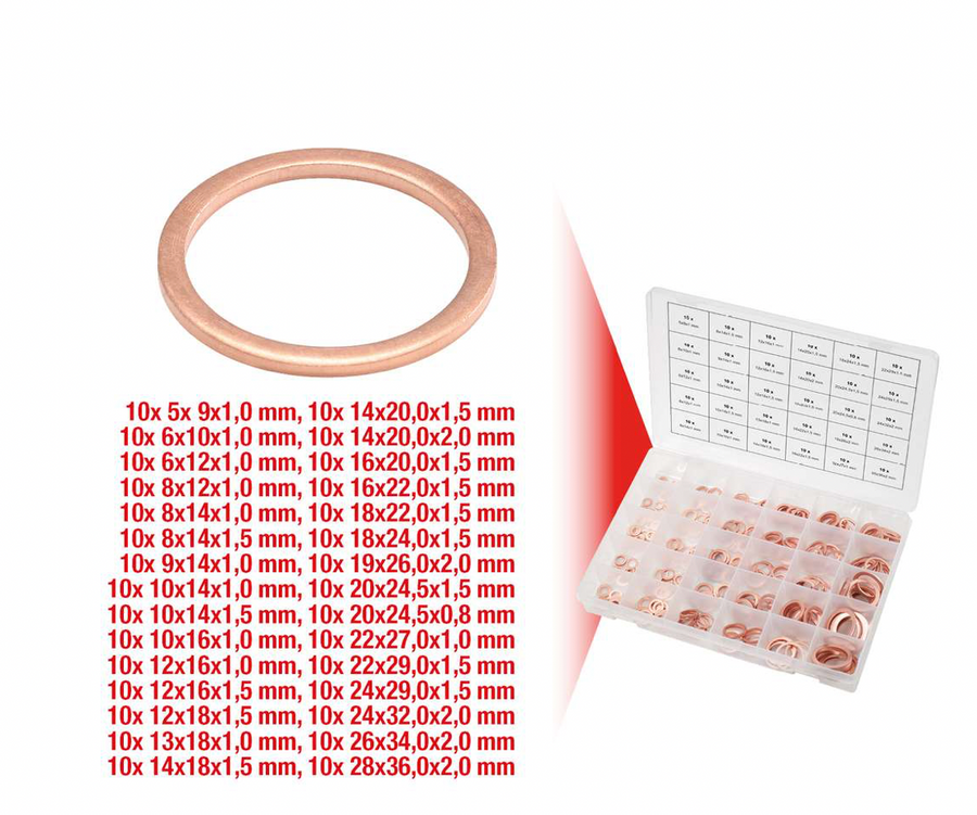 KS Tools Assortiment koperringen, 5-28, 300-dlg