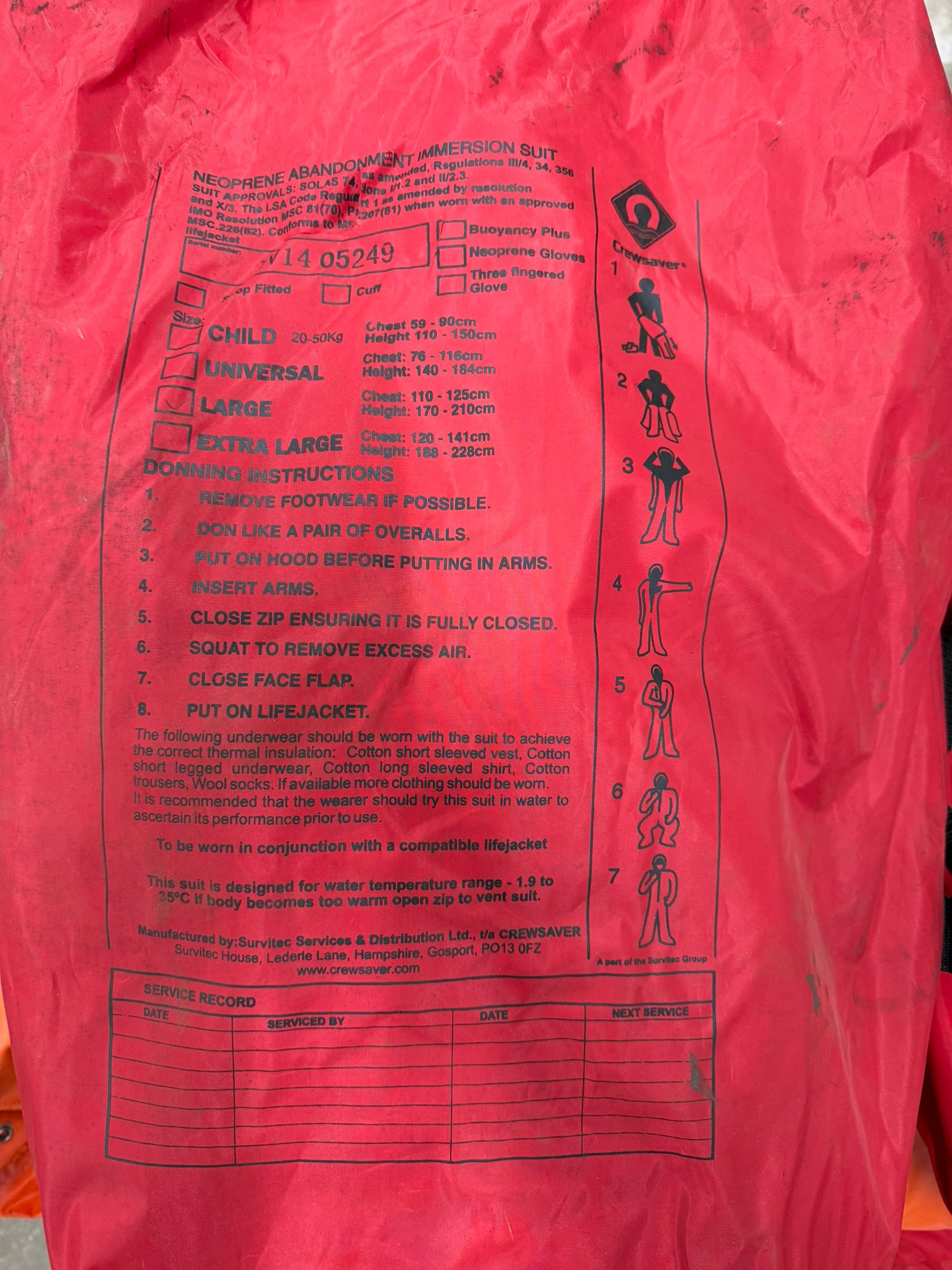 Crewsaver immersion suit | Size L